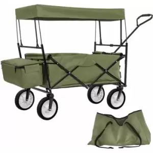 Garden trolley with roof foldable incl. carry bag - garden cart, beach trolley, trolley cart - green - green