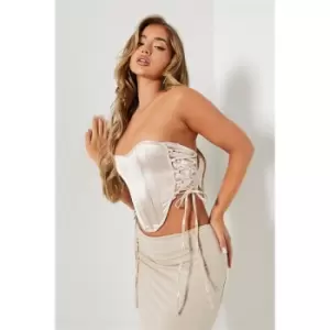 I Saw It First Lace Up Bandeau Corset Top - Brown