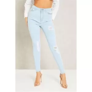 I Saw It First Light Wash Stretch Distressed Skinny Jeans - Blue