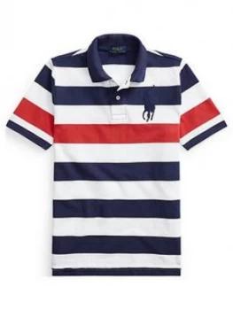 Ralph Lauren Boys Short Sleeve Big Pony Stripe Polo - Navy, Size 8 Years, S