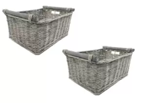 SET OF 2 Kitchen Log Fireplace Wicker Storage Basket With Handles Xmas Empty Hamper Basket Grey,Set of 2 Large 45 x 35 x 20 cm