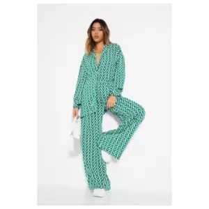 I Saw It First Chevron Print Wide Leg Trouser Co Ord - Green