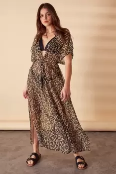 Leopard Print Chiffon Maxi Kaftan