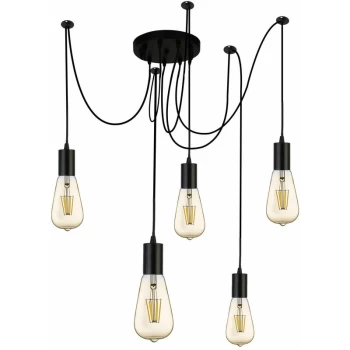 Searchlight Squiggle - 5 Light Cluster Pendant Matt Black, E27