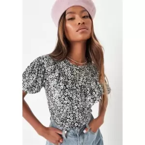 Missguided Floral Puff Sleeve Frill Blouse - Multi