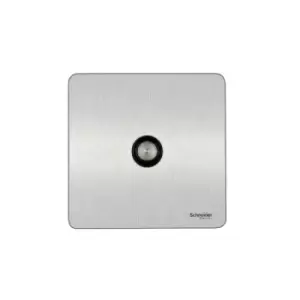 Schneider Electric Ultimate Screwless Flat Plate - Single TV/FM Aerial Socket, GU7410BSS, Stainless Steel with Black Insert