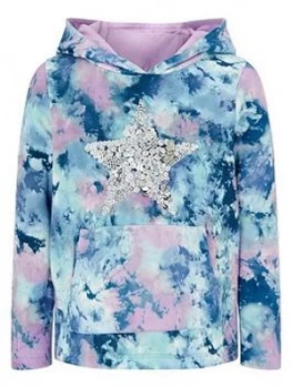 Monsoon Girls Tie Dye Print Star Sequin Hoodie - Blue, Size Age: 14-15 Years, Women