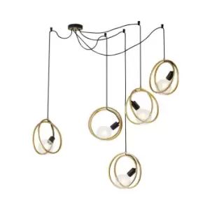 Wales Double Ring Multi Ceiling Pendant, 5 Light E27, Matt Black, Painted Gold