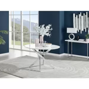 Furniturebox Novara 120cm White High Gloss 4 Seater Modern Dining Table With Silver Chrome Starburst Legs