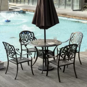 Outsunny 5 Piece Outdoor Furniture Dining Set, Cast Aluminum Conversation Set Includes 4 Chairs, 1 Round Table with Umbrella Hole for Patio Garden