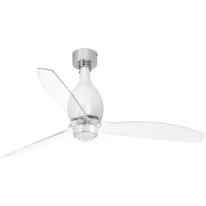 Faro MINI ETERFAN LED Shiny White, Transparent Ceiling Fan with DC Motor, 3000K