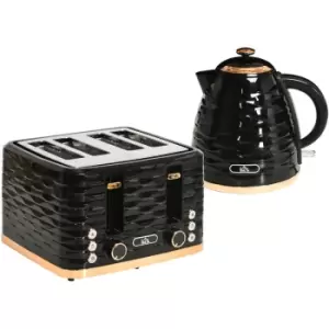 HOMCOM Kettle and Toaster Set 1.7L Rapid Boil Kettle & 4 Slice Toaster Black - Black