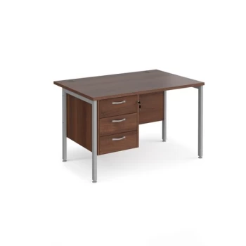 Office Desk Rectangular Desk 1200mm With Pedestal Walnut Top With Silver Frame 800mm Depth Maestro 25 MH12P3SW