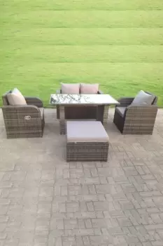 Fimous 4 Seater Outdoor Dark Grey Rattan Garden Furniture with Adjustable Chair and Big Footstool