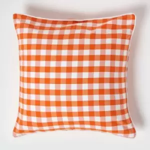 Homescapes - Orange Block Check Cotton Gingham Cushion Cover, 60 x 60cm - Orange