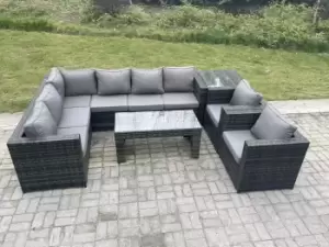 Fimous 8 Seater Outdoor Dark Grey Rattan Lounge Complete Sofa Set with Rectangular Coffee Table and Side Table Left Hand