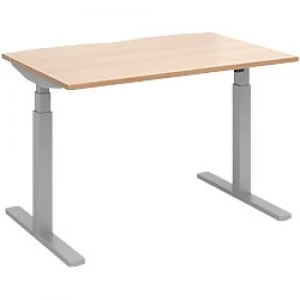 Elev8 Rectangular Sit Stand Single Desk with Beech Coloured Melamine Top and Silver Frame 2 Legs Touch 1200 x 800 x 675 - 1300 mm