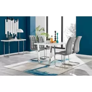 Furniture Box Kylo White High Gloss Dining Table and 4 Grey Murano Chairs