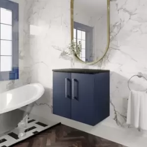 Arno Wall Hung 2-Door Vanity Unit with Sparkling Black Worktop 600mm Wide - Electric Blue - Nuie