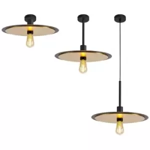 Single 3 In1 Ceiling Flush, Semi-Fush & Dome Ceiling Pendant Light, Adjustable E27, Black, Gold - Luminosa Lighting