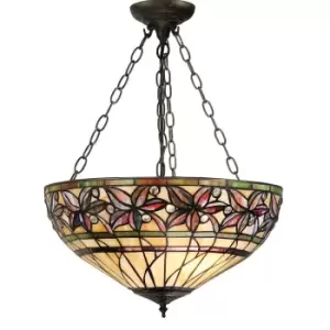 Ashtead 3 Light Medium Inverted Ceiling Pendant Bronze, Tiffany glass, E27