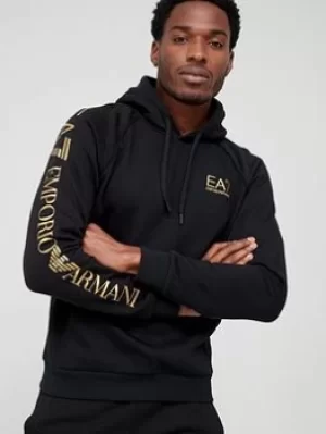 Emporio Armani EA7 Extended Logo Pullover Hoodie Black Size M Men