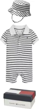 Tommy Hilfiger Newborn Stripe Hat And Romper Set In Twilight Navy - Size 3-6 Months