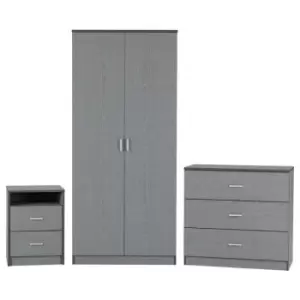 Felix Bedroom Set 3 Piece Set Wardrobe Chest and Bedside in Grey