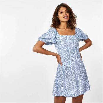 Jack Wills Square Neck Printed Mini Dress - Blue Print