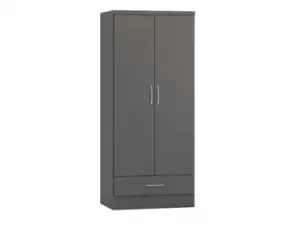 Seconique Nevada Matt Grey 2 Door 1 Drawer Double Wardrobe