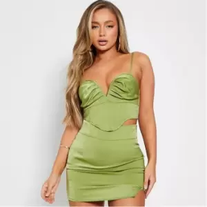 I Saw It First V Front Ruched Bust Corset Crop Top - Green