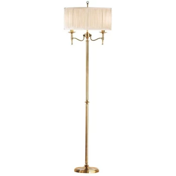 Interiors Stanford Antique Brass - 2 Light Floor Lamp Antique Brass with Beige Shade, E14