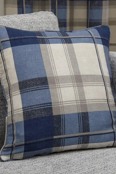 Fusion 'Balmoral Tartan' Warm Woven Check 100% Cotton Filled Cushion Navy