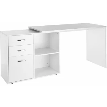 Homcom - Computer Desk Table Workstation L Shape File Cabinet White Home Office