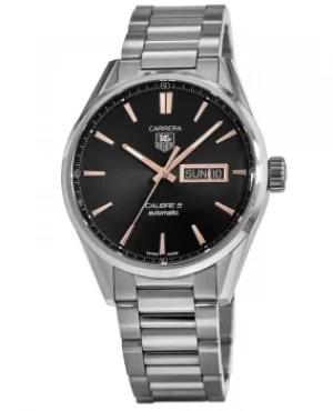 Tag Heuer Carrera Calibre 5 Day-Date Automatic Black Dial Steel Mens Watch WAR201C.BA0723 WAR201C.BA0723