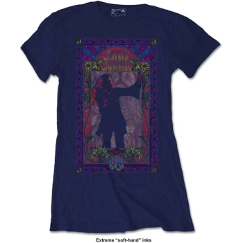 Janis Joplin - Paisley & Flowers Frame Womens Small T-Shirt - Blue