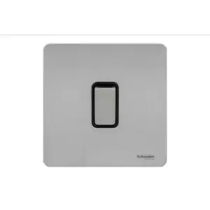 Schneider Electric Ultimate Screwless Flat Plate - Single Rocker 2 Way Light Switch, Single Pole, 16AX, GU1412BSS, Stainless Steel with Black Insert