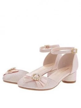 Monsoon Girls Emmeline Diamante Bow Shoe - Pale Pink, Size 8 Younger