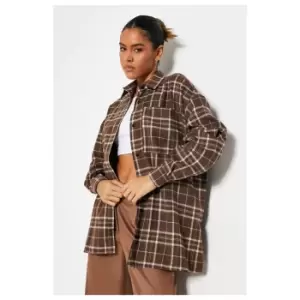 I Saw It First Brushed Check Oversized Shirt - Brown