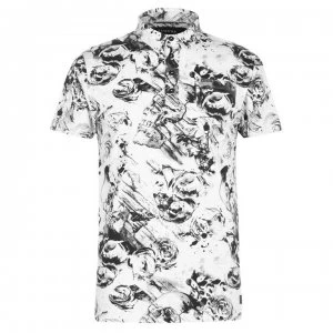 Firetrap Printed Polo Shirt Mens - Ecru Skull AOP