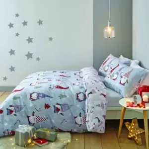 Christmas Gnomes 100% Brushed Cotton Duvet Cover Set, Red/Grey, Double - Catherine Lansfield