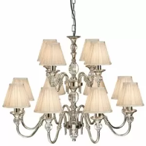 Diana Ceiling Pendant Chandelier Bright Nickel & Beige Pleat Shade 12 Lamp Light