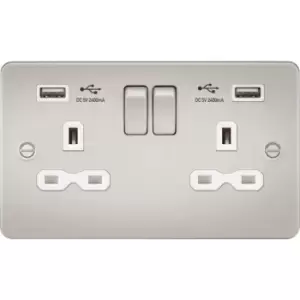 13A 2G Switched Socket with dual USB charger A + A (2.4A) - Pearl with White insert 230V IP20