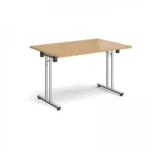 Rectangular folding leg table with chrome legs and straight foot rails