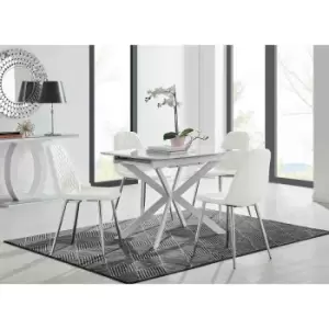 Furniture Box LIRA 100 Extending Dining Table and 4 White Corona Silver Leg Chairs