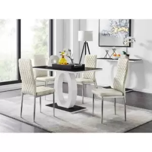 Furniture Box Giovani 4 Black Dining Table and 4 Cream Velvet Milan Chairs