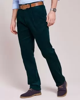 Cotton Traders Mens Pleat Front Cord Trousers in Green