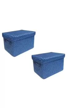 Set Of 2 Coloured Storage Basket Organiser With Lid 34 x 26 x 22 cm