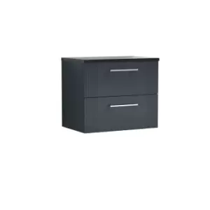 Nuie Deco 600mm Wall Hung 2 Drawer Vanity & Sparkling Black Laminate Top - Satin Anthracite