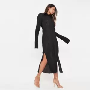 Missguided Tall Plisse Midaxi Shirt Dress - Black